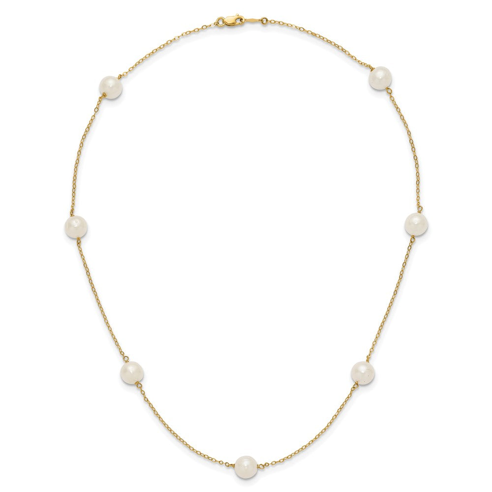 14K Gelbgold 7-8mm Weiß Nahe Rund Süßwasser Zuchtperle 7-station Halskette