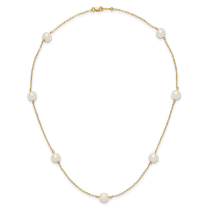 14K Gelbgold 7-8mm Weiß Nahe Rund Süßwasser Zuchtperle 7-station Halskette