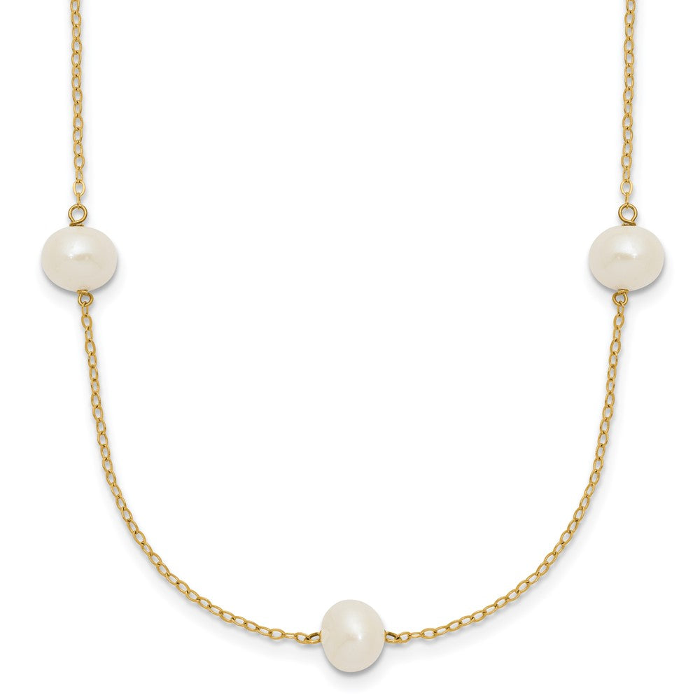 14K Gelbgold 7-8mm Weiß Nahe Rund Süßwasser Zuchtperle 7-station Halskette