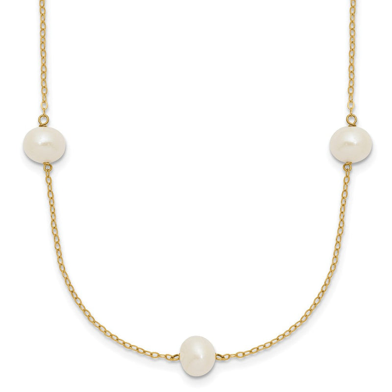 14K Gelbgold 7-8mm Weiß Nahe Rund Süßwasser Zuchtperle 7-station Halskette