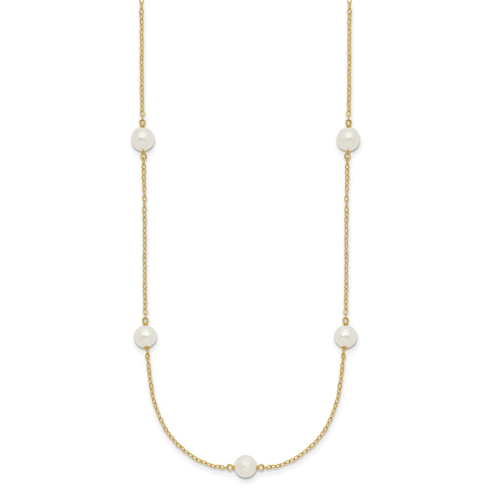 14K Gelbgold 5 6mm Weiß Nahe Rund Süßwasser Zuchtperle 7 Station Halskette