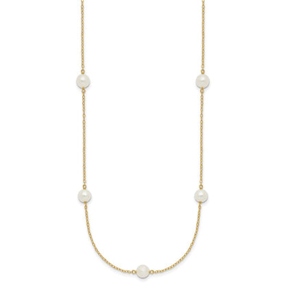 14K Gelbgold 5 6mm Weiß Nahe Rund Süßwasser Zuchtperle 7 Station Halskette