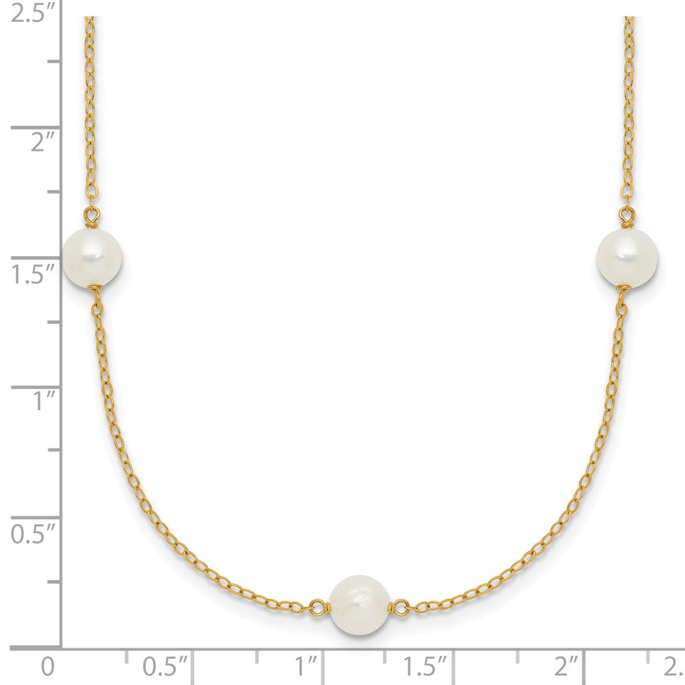 14K Gelbgold 5 6mm Weiß Nahe Rund Süßwasser Zuchtperle 7 Station Halskette