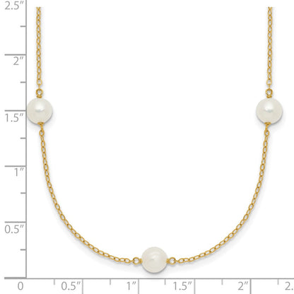 14K Gelbgold 5 6mm Weiß Nahe Rund Süßwasser Zuchtperle 7 Station Halskette