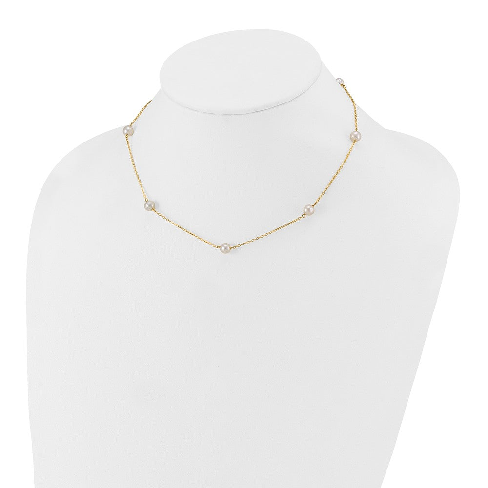 14K Gelbgold 5 6mm Weiß Nahe Rund Süßwasser Zuchtperle 7 Station Halskette