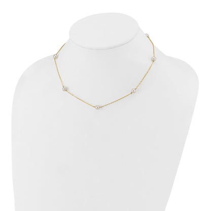14K Gelbgold 5 6mm Weiß Nahe Rund Süßwasser Zuchtperle 7 Station Halskette