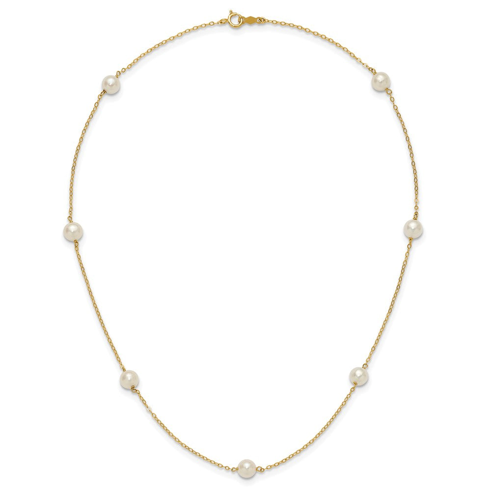 14K Gelbgold 5 6mm Weiß Nahe Rund Süßwasser Zuchtperle 7 Station Halskette