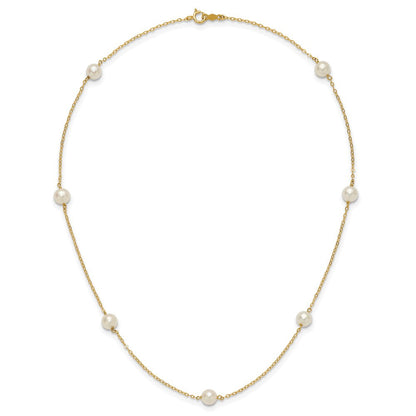 14K Gelbgold 5 6mm Weiß Nahe Rund Süßwasser Zuchtperle 7 Station Halskette