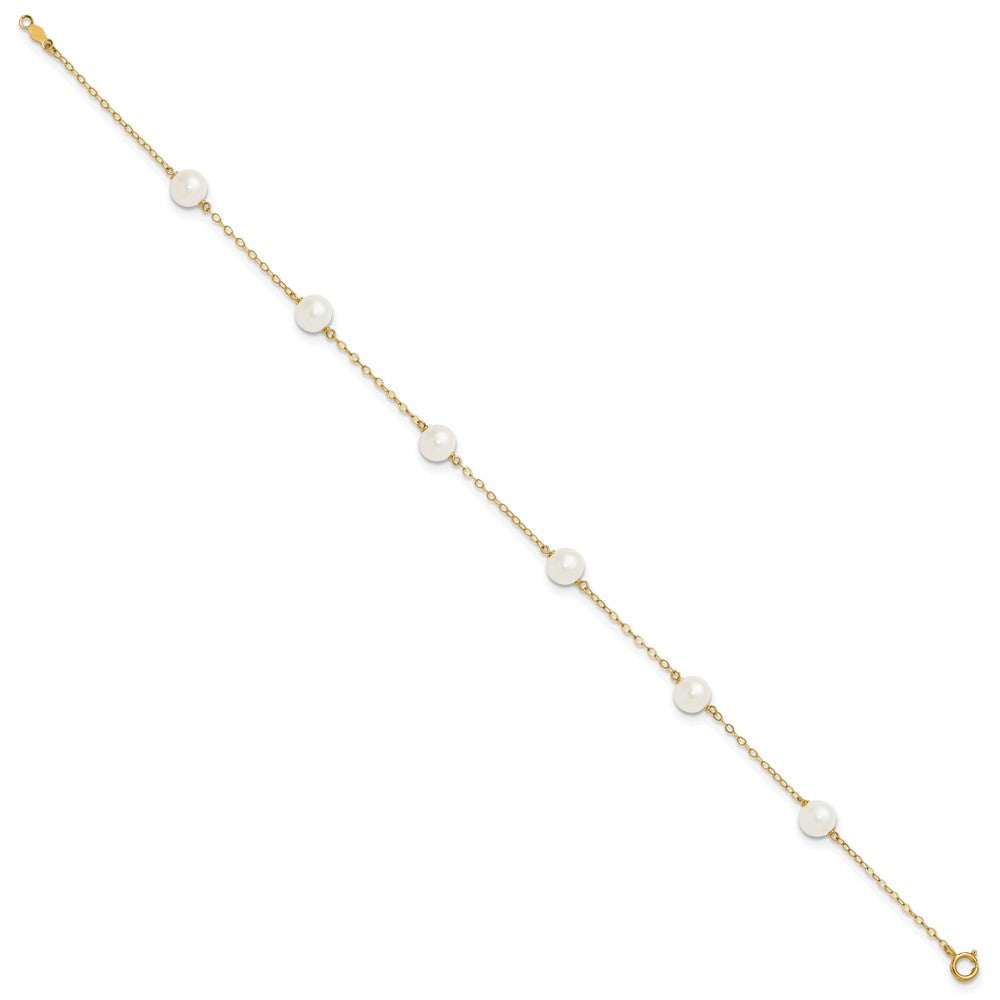 14K Gelbgold 6-7mm Weiß Nahe Rund Süßwasser Zuchtperle 6-station Fußkettchen
