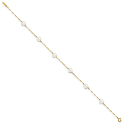 14K Gelbgold 6-7mm Weiß Nahe Rund Süßwasser Zuchtperle 6-station Fußkettchen