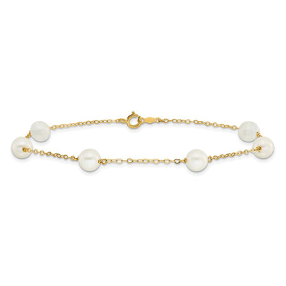 14K Gelbgold 6-7mm Weiß Nahe Rund Süßwasser Zuchtperle 6-station Fußkettchen
