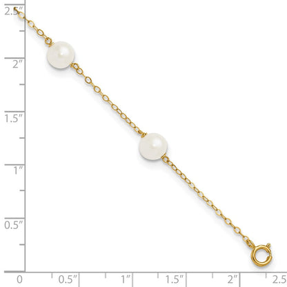 14K Gelbgold 6-7mm Weiß Nahe Rund Süßwasser Zuchtperle 6-station Fußkettchen