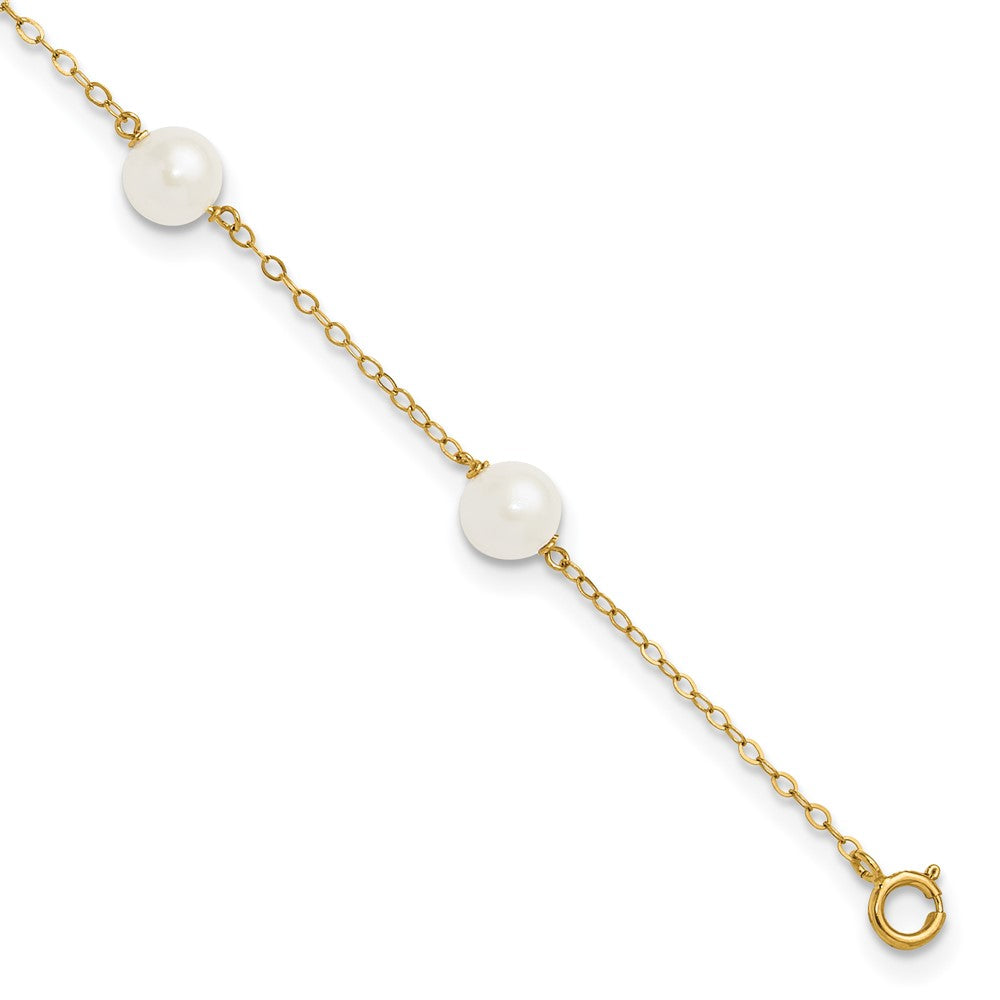 14K Gelbgold 6-7mm Weiß Nahe Rund Süßwasser Zuchtperle 6-station Fußkettchen