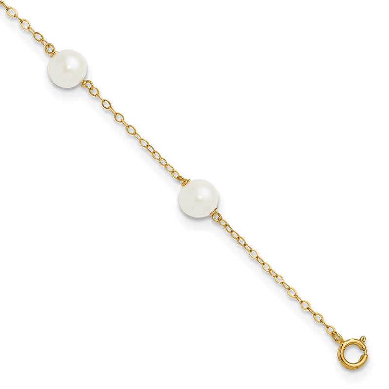 14K Gelbgold 6-7mm Weiß Nahe Rund Süßwasser Zuchtperle 6-station Fußkettchen