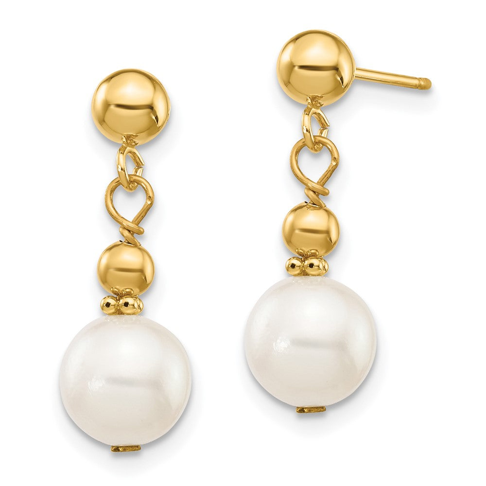 14K Gelbgold 7 8mm Weiß Halb Rund Süßwasser Zuchtperle Stecker Ohrhänger