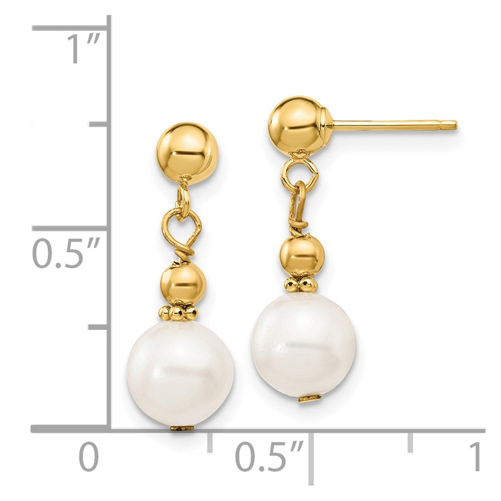 14K Gelbgold 7 8mm Weiß Halb Rund Süßwasser Zuchtperle Stecker Ohrhänger