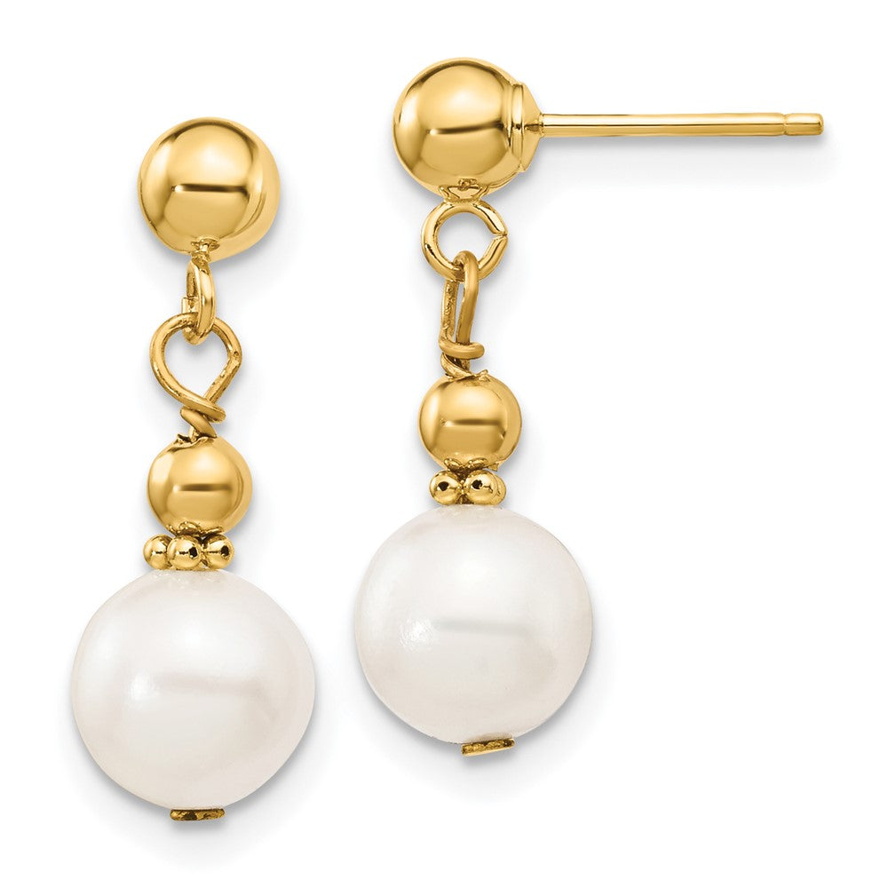 14K Gelbgold 7 8mm Weiß Halb Rund Süßwasser Zuchtperle Stecker Ohrhänger