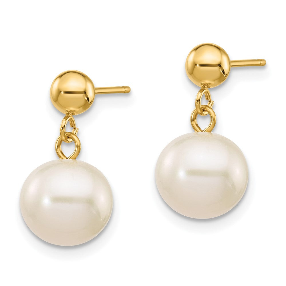 14K Gelbgold 8 8.5mm Weiß Rund Süßwasser Zuchtperle Stecker Ohrhänger