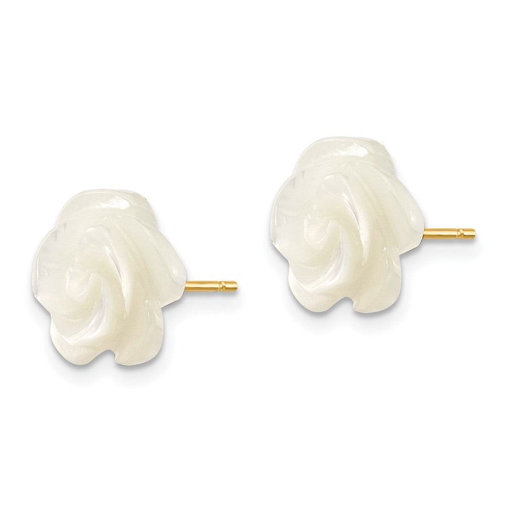 14K Gelbgold 10mm Weiß Perlmutt Blume Design Stecker Ohrstecker