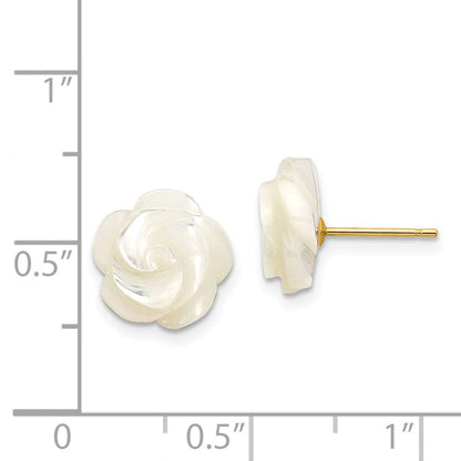 14K Gelbgold 10mm Weiß Perlmutt Blume Design Stecker Ohrstecker