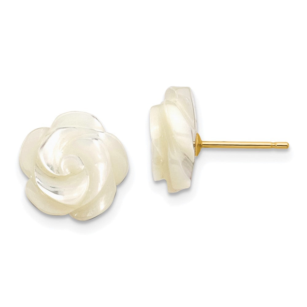 14K Gelbgold 10mm Weiß Perlmutt Blume Design Stecker Ohrstecker