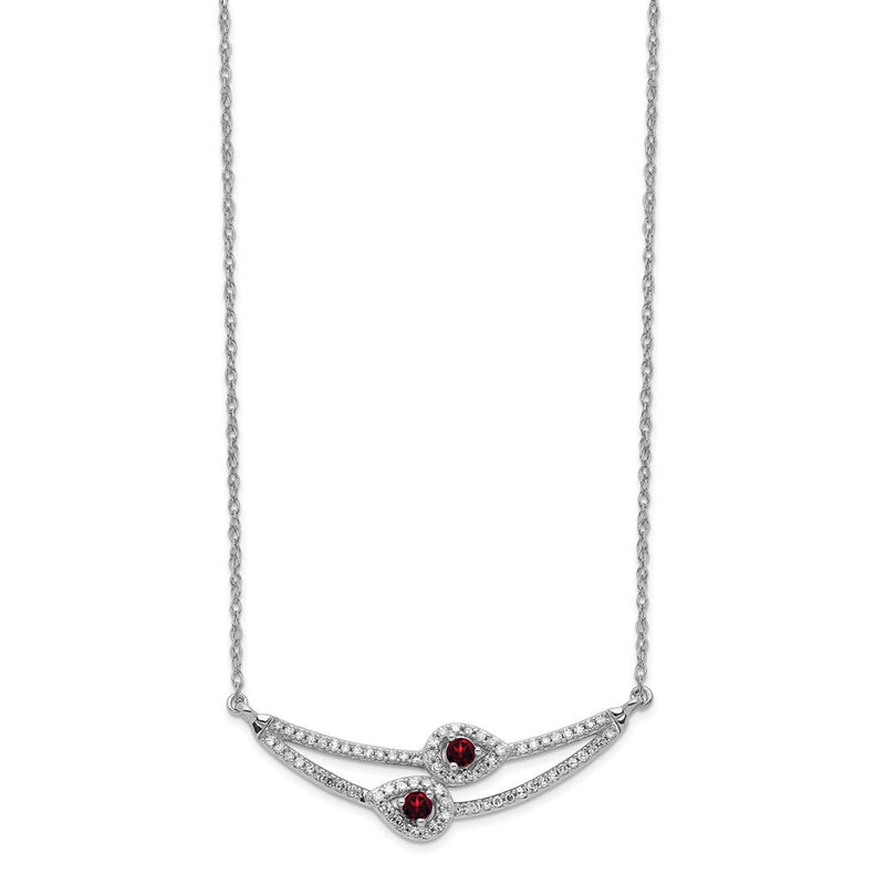 14K Weißgold Diamant & Granat Halskette
