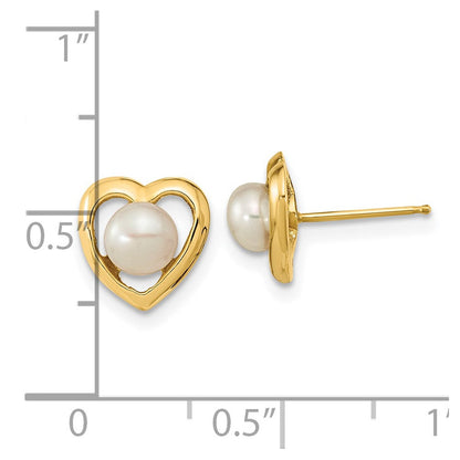 14K Gelbgold 4 5mm Weiß Knopf Süßwasser Zuchtperle Herz Ohrstecker