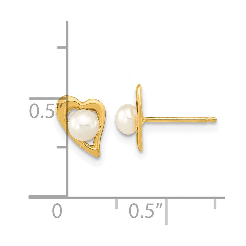 14K Gelbgold 3 4mm Weiß Knopf Süßwasser Zuchtperle Herz Ohrstecker