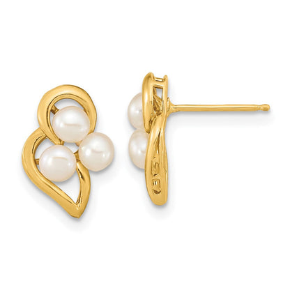 14K Gelbgold 3 4mm Weiß Knopf Süßwasser Zuchtperle Ohrstecker