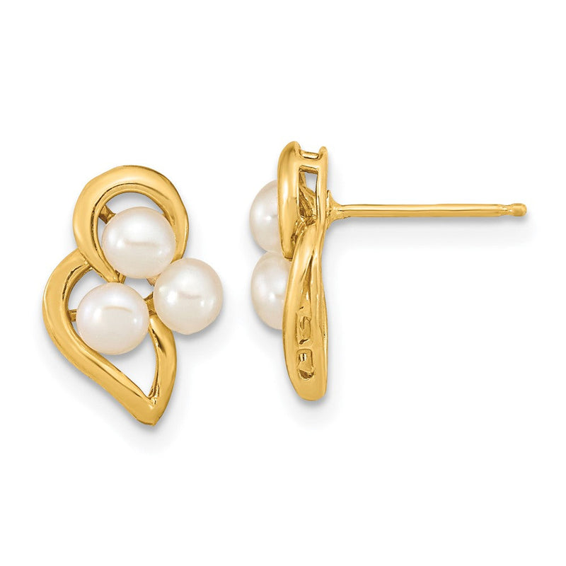 14K Gelbgold 3 4mm Weiß Knopf Süßwasser Zuchtperle Ohrstecker