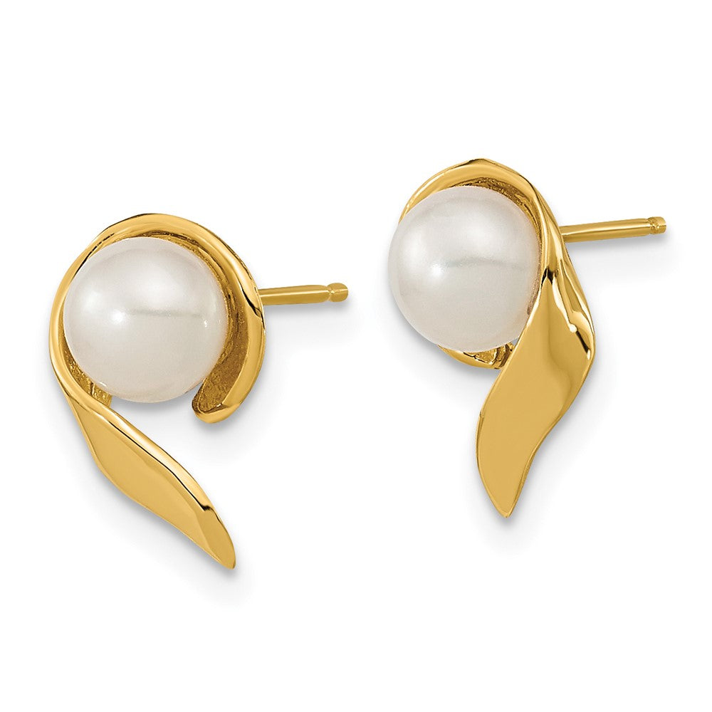 14K Gelbgold 5 6mm Weiß Knopf Süßwasser Zuchtperle Ohrstecker