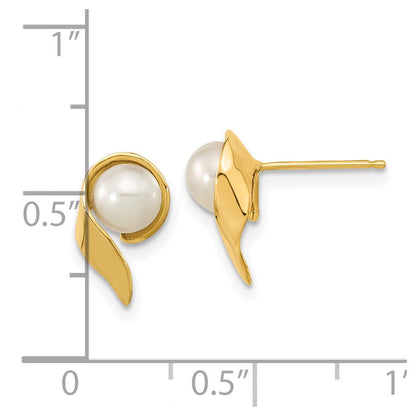 14K Gelbgold 5 6mm Weiß Knopf Süßwasser Zuchtperle Ohrstecker