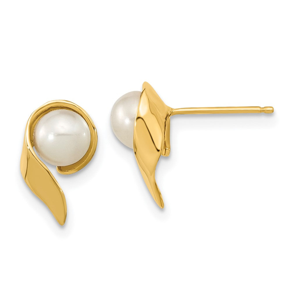 14K Gelbgold 5 6mm Weiß Knopf Süßwasser Zuchtperle Ohrstecker