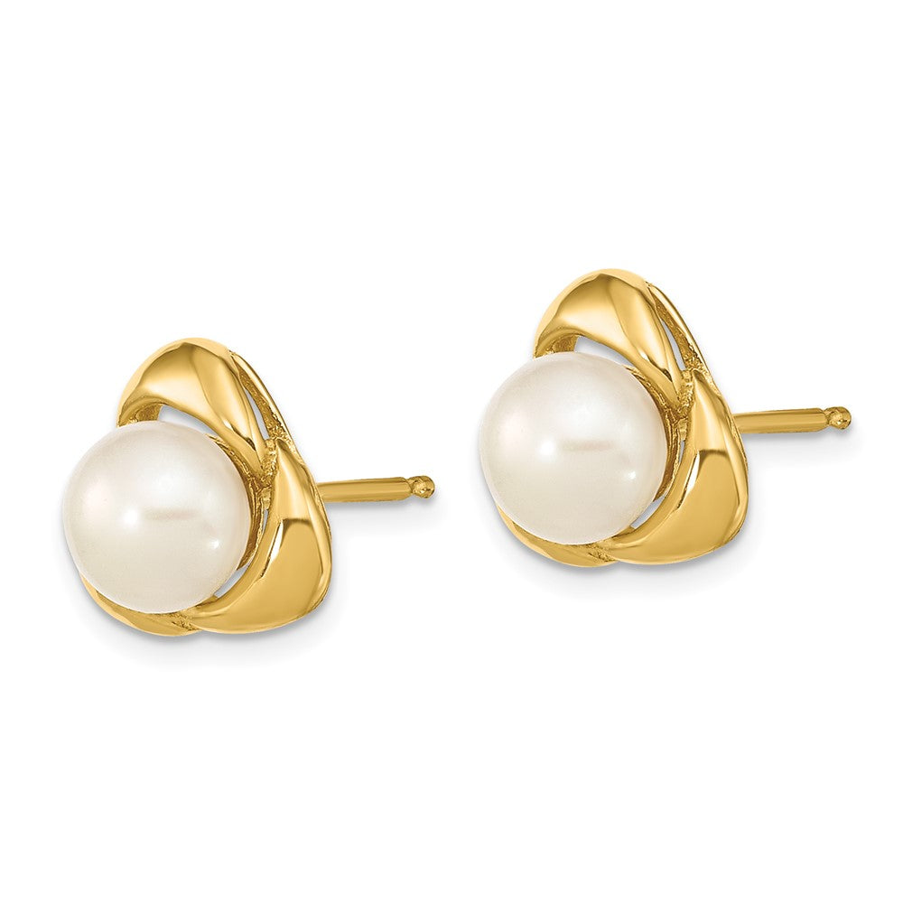 14K Gelbgold 5 6mm Weiß Knopf Süßwasser Zuchtperle Ohrstecker
