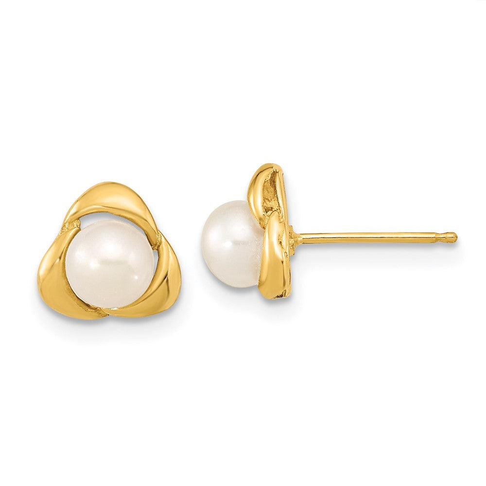 14K Gelbgold 5 6mm Weiß Knopf Süßwasser Zuchtperle Ohrstecker