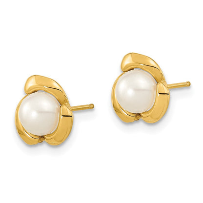 14K Gelbgold 5 6mm Weiß Knopf Süßwasser Zuchtperle Ohrstecker