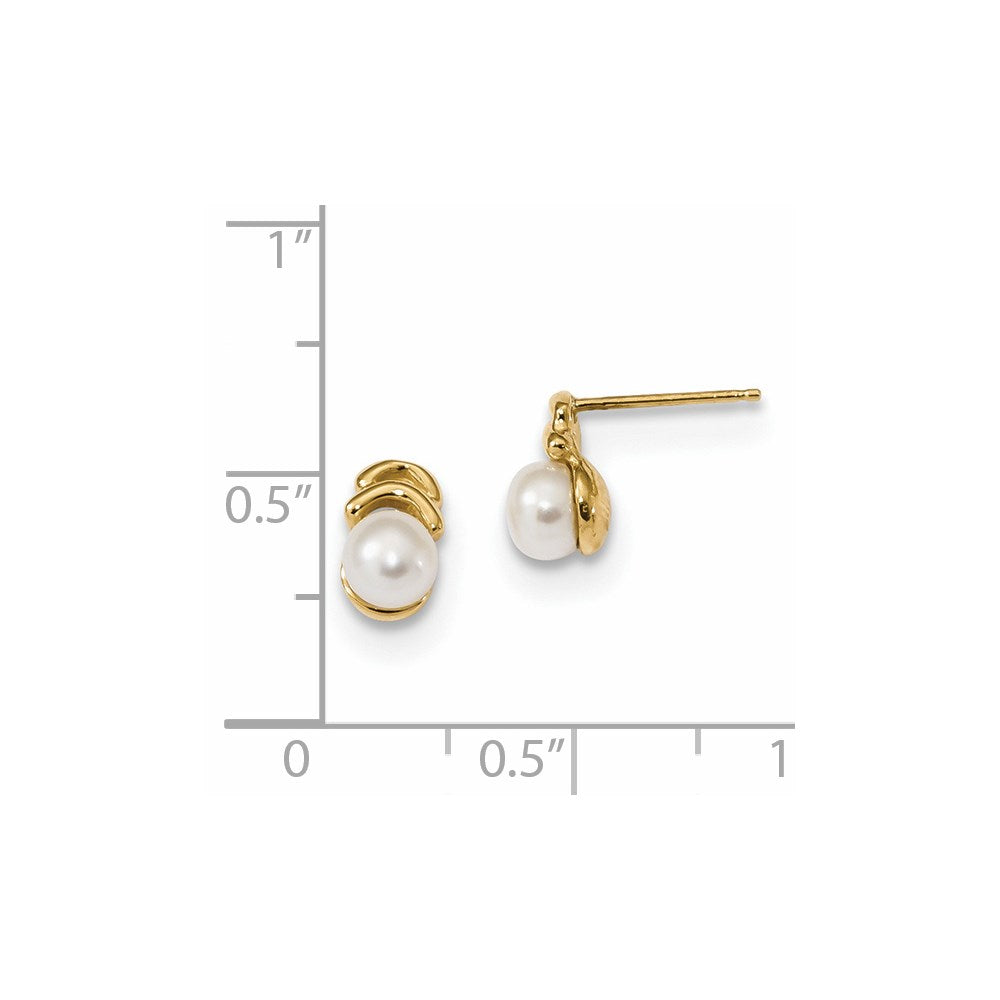 14K Gelbgold 4 5mm Weiß Knopf Süßwasser Zuchtperle Stecker Ohrhänger