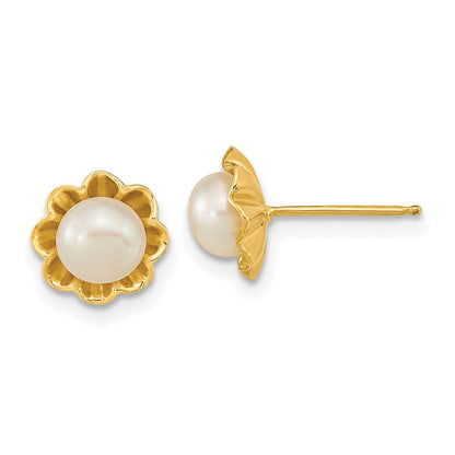 14K Gelbgold 5 6mm Weiß Knopf Süßwasser Zuchtperle Ohrstecker