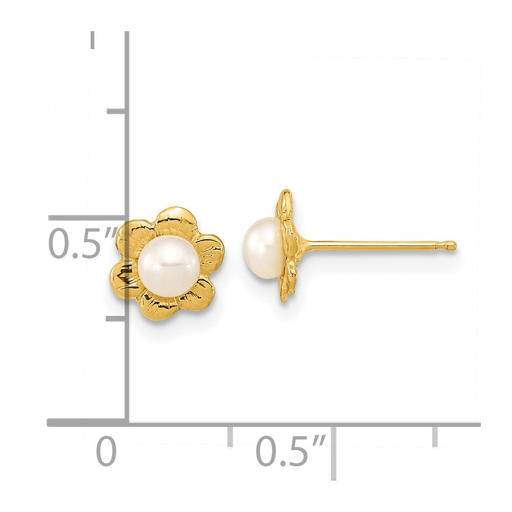 14K Gelbgold 3 4mm Weiß Knopf Süßwasser Zuchtperle Blume Ohrstecker