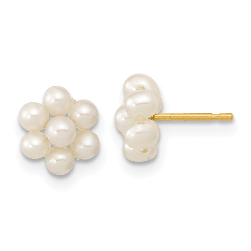 14K Gelbgold 2 3mm Weiß Knopf Süßwasser Zuchtperle Blume Ohrringe