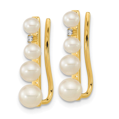 14K Gelbgold Ohrringe „Ear Climber" mit 3 Süßwasser-Zuchtperlen (5 mm) und 0,016 ct. Diamanten