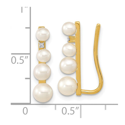 14K Gelbgold Ohrringe „Ear Climber" mit 3 Süßwasser-Zuchtperlen (5 mm) und 0,016 ct. Diamanten