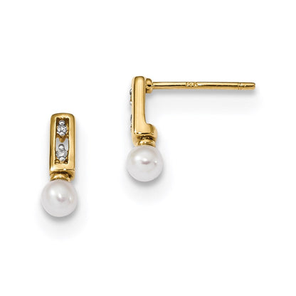 14K Gelbgold Ohrhänger mit Süßwasser-Zuchtperlen und Diamanten