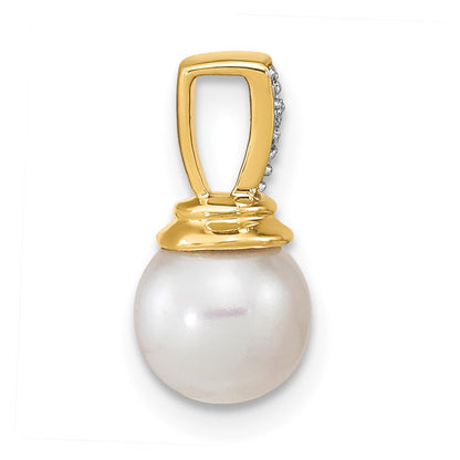 14K Gelbgold Anhänger mit 6-7 mm Süßwasser-Zuchtperle und Diamant, poliert
