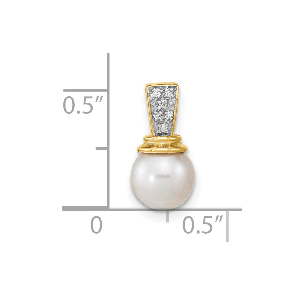 14K Gelbgold Anhänger mit 6-7 mm Süßwasser-Zuchtperle und Diamant, poliert