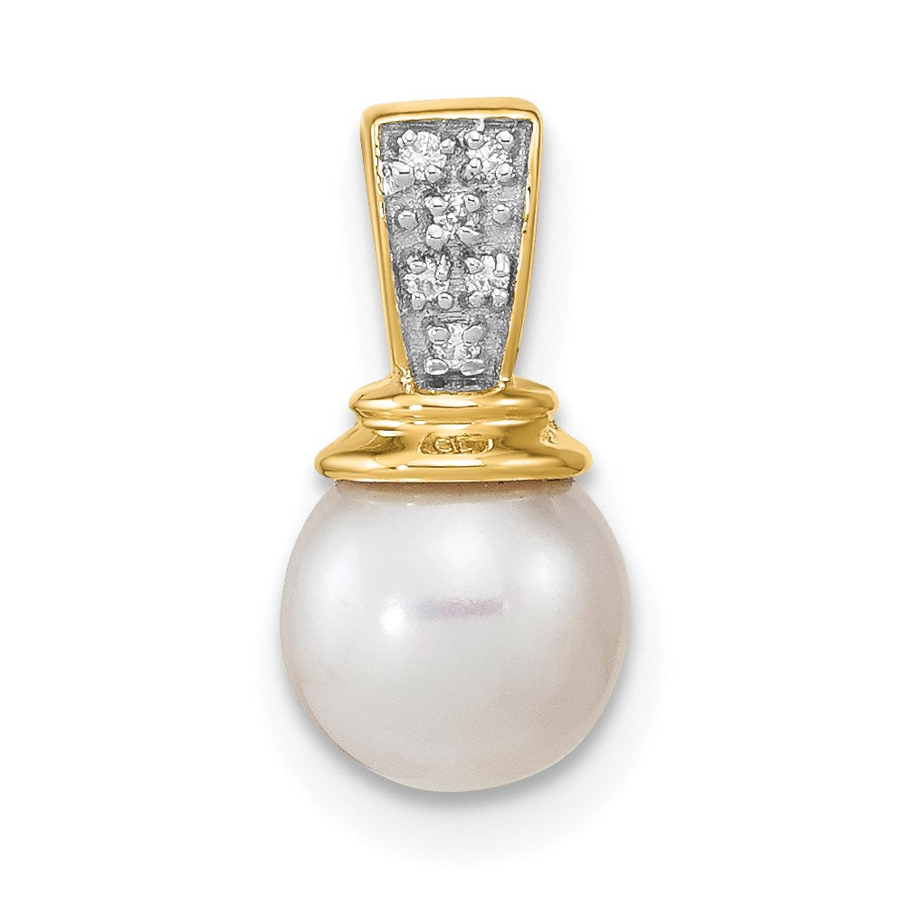 14K Gelbgold Anhänger mit 6-7 mm Süßwasser-Zuchtperle und Diamant, poliert