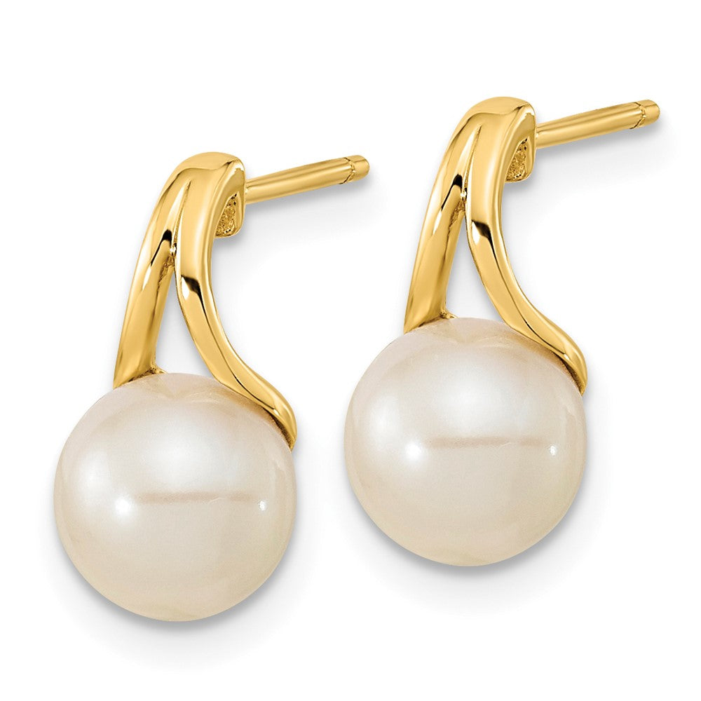 14K Gelbgold 7 8mm Weiß Rund Süßwasser Zuchtperle Ohrstecker