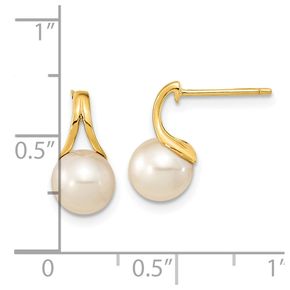 14K Gelbgold 7 8mm Weiß Rund Süßwasser Zuchtperle Ohrstecker