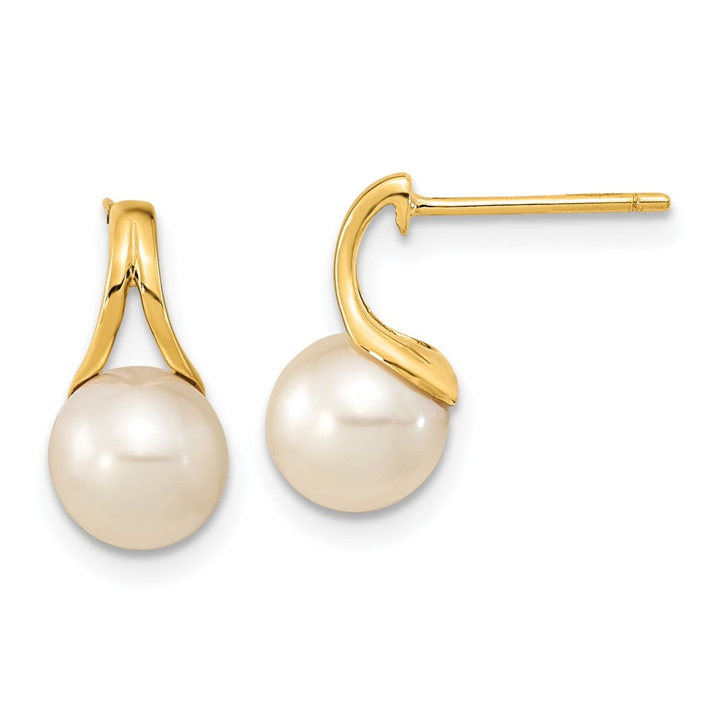 14K Gelbgold 7 8mm Weiß Rund Süßwasser Zuchtperle Ohrstecker