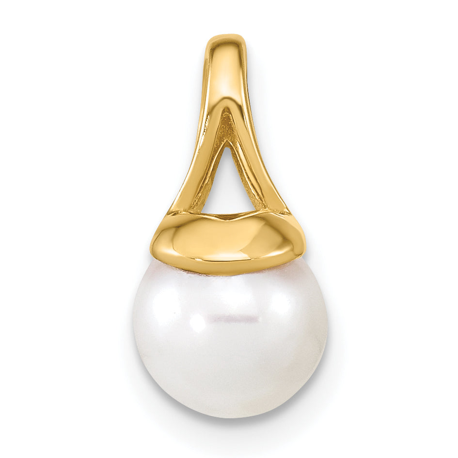 14K Gelbgold 14K 7-8mm Weiß Süßwasser Zuchtperle Poliert Anhänger